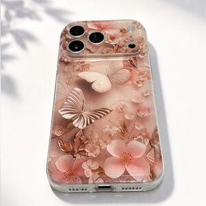 iPhone 17 Pro Max Case Clear Pink Peach Floral Butterfly Soft TPU Phone Case